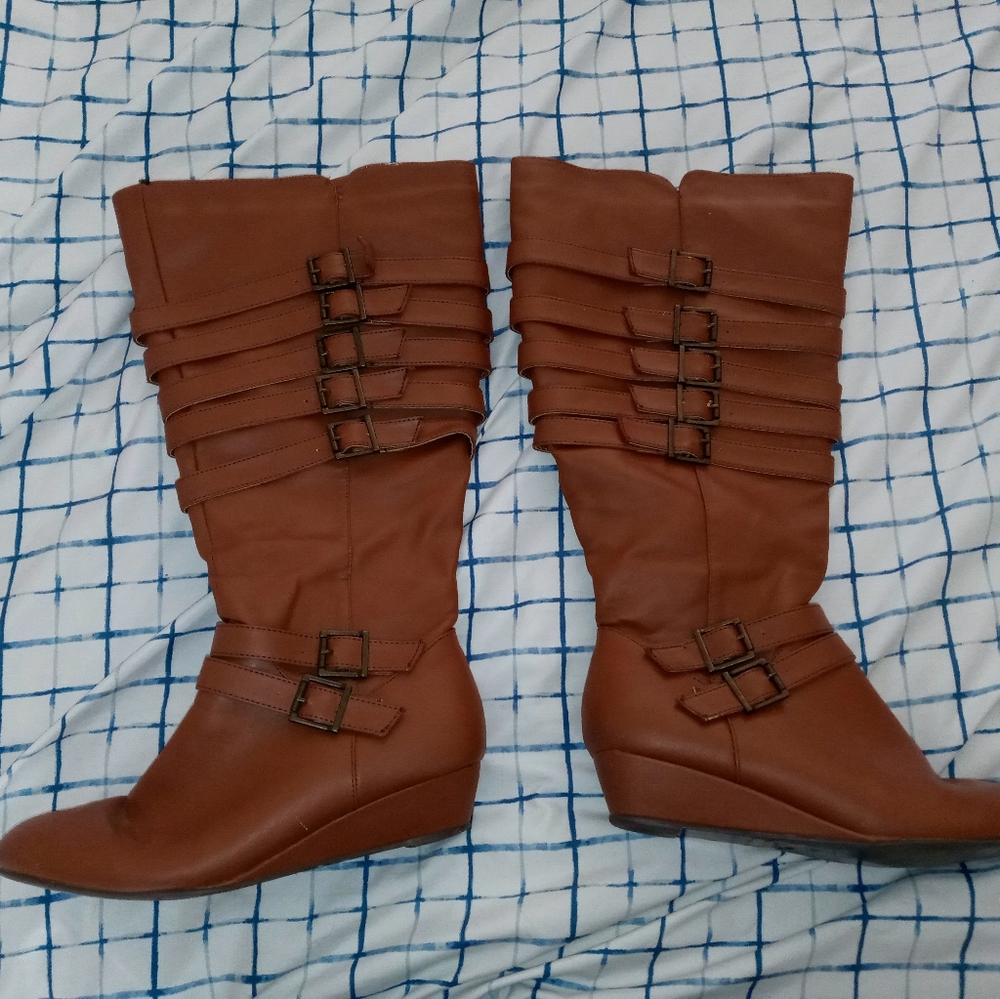 Brown knee high boots